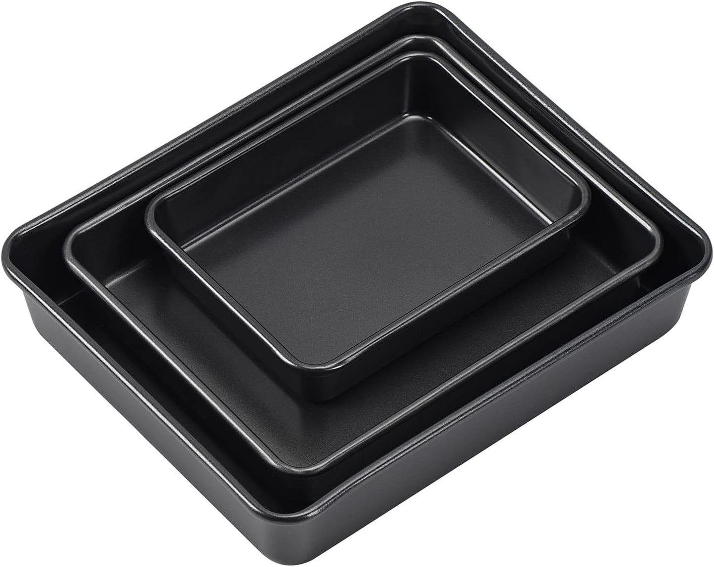 3-Pack Roasting Pan Set, Nonstick Baking Tray Set, Rectangular Bakeware for Oven, Non-Toxic Coating and Durable Quality (Black)