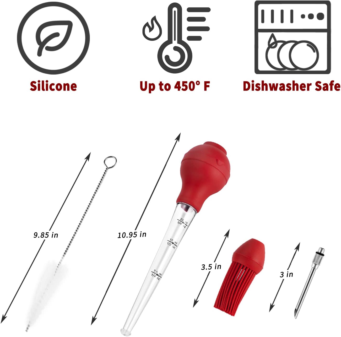 JY COOKMENT Turkey Baster with Barbecue Basting Brush, Baster Syringe for Home Baking and Roaster Turkey, Include Detachable Food Grade Silicone Bulb, Meat Injector Needle and Cleaning Brush