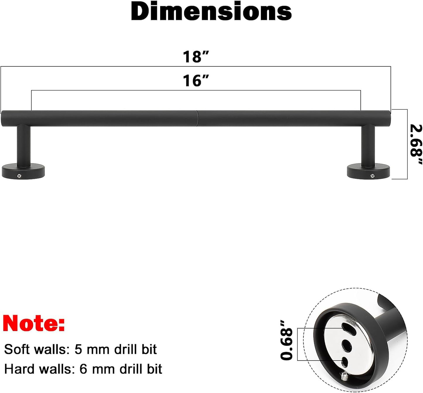 NearMoon Bath Towel Bar, Bath Accessories Thicken Stainless Steel Shower Towel Rack for Bathroom, Towel Holder Wall Mounted (1 Pack, Matte Black, 18 Inch)