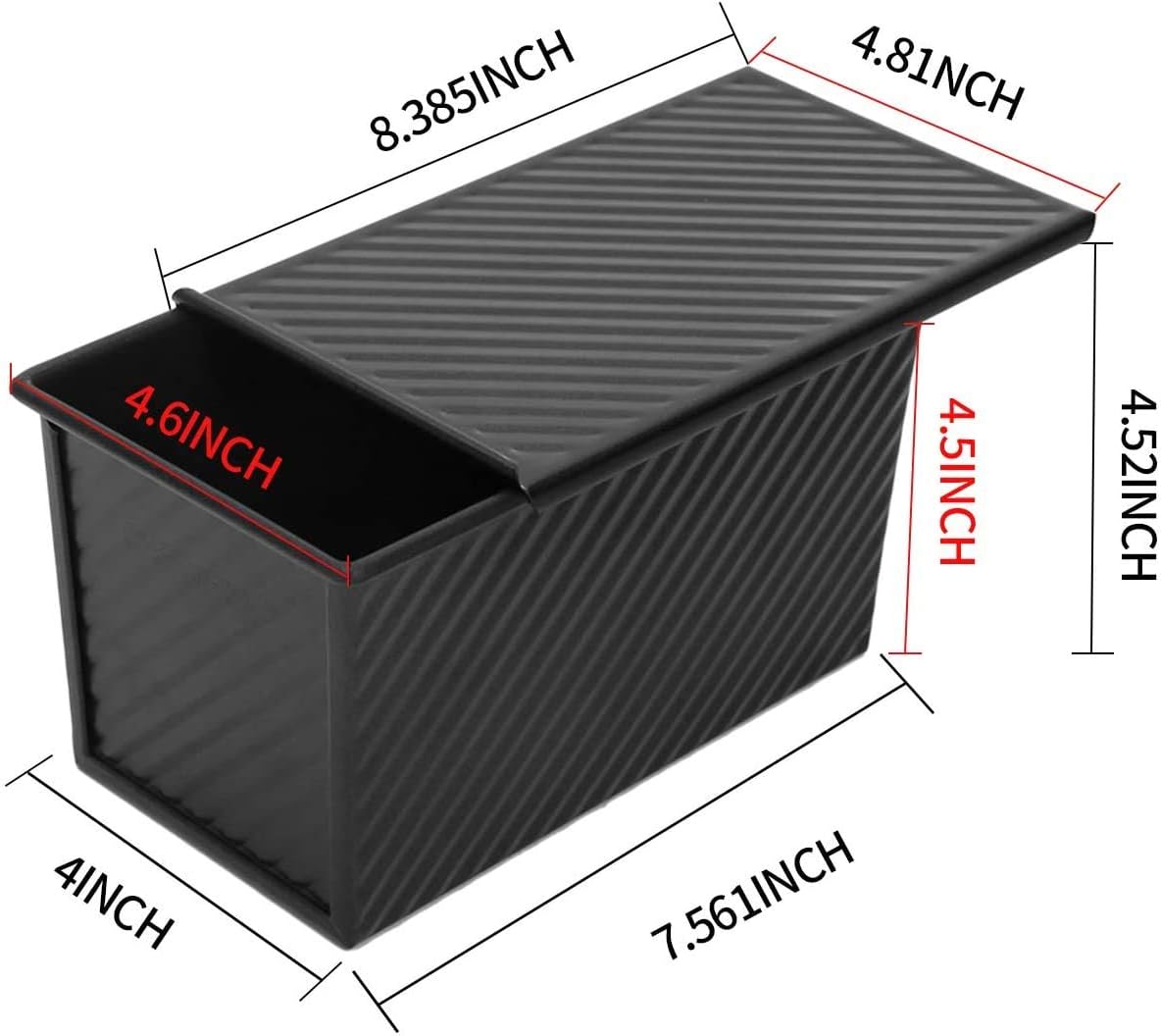 CHEFMADE Pullman Loaf Pan with Lid, 1Lb Dough Capacity Non-Stick Rectangle Corrugated Bread Pan, Carbon Steel Bakeware Toast Mold with Cover for Baking Bread - Black