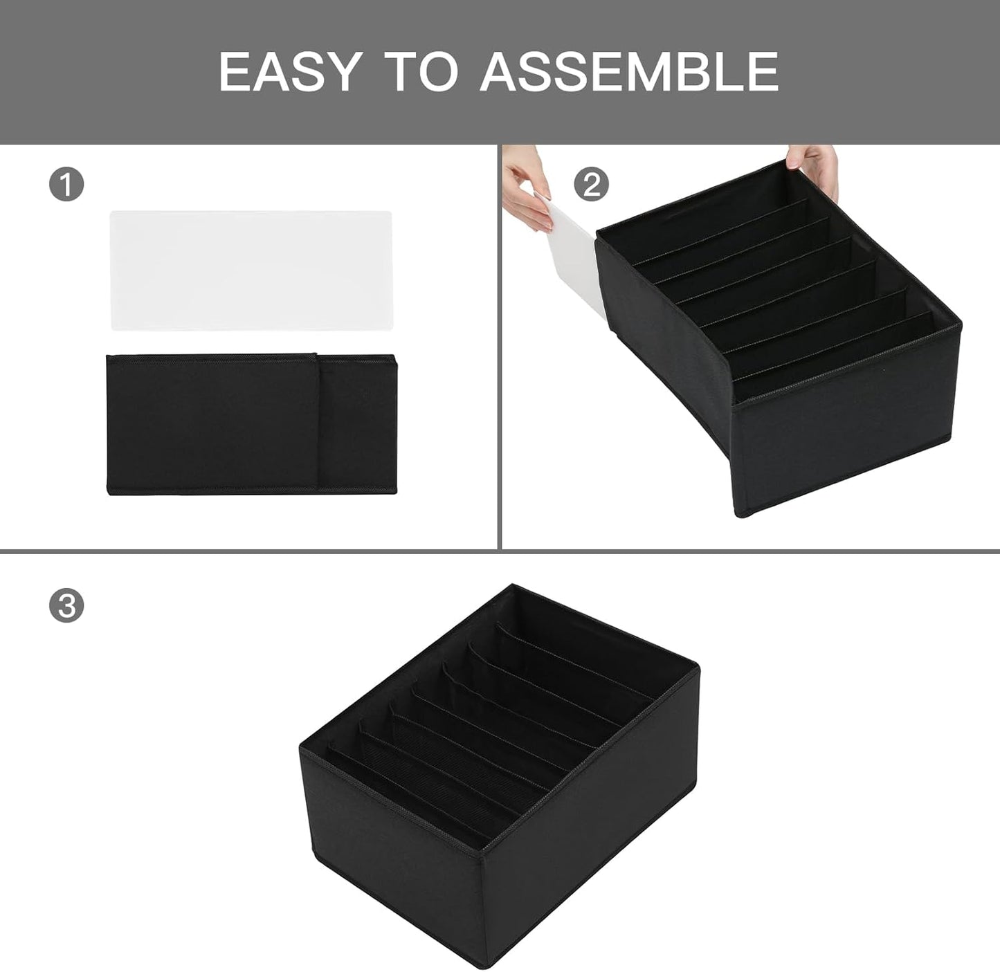 Qozary 4 Pack Drawer Organizers for Clothing, 8 Grids Foldable Closet Organizers and Storage Bins for Bedroom, Dresser Organizer Boxes for Thin T-shirts, Tank Tops (Black, Upgrade Height)