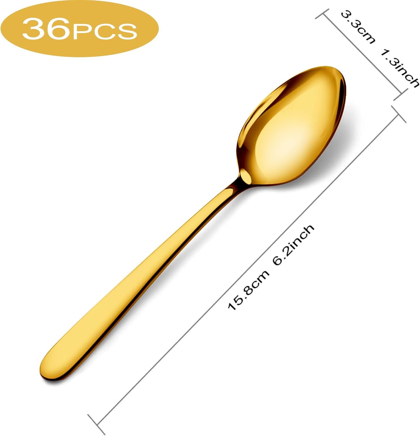 Pleafind 36 Pieces Gold Teaspoons Set - 6.2 inch, Spoon Silverware, Stainless Steel Tea Spoons, Mirror Polished Small Teaspoon, Dessert Spoons for Home, Kitchen, Restaurant, Dishwasher Safe