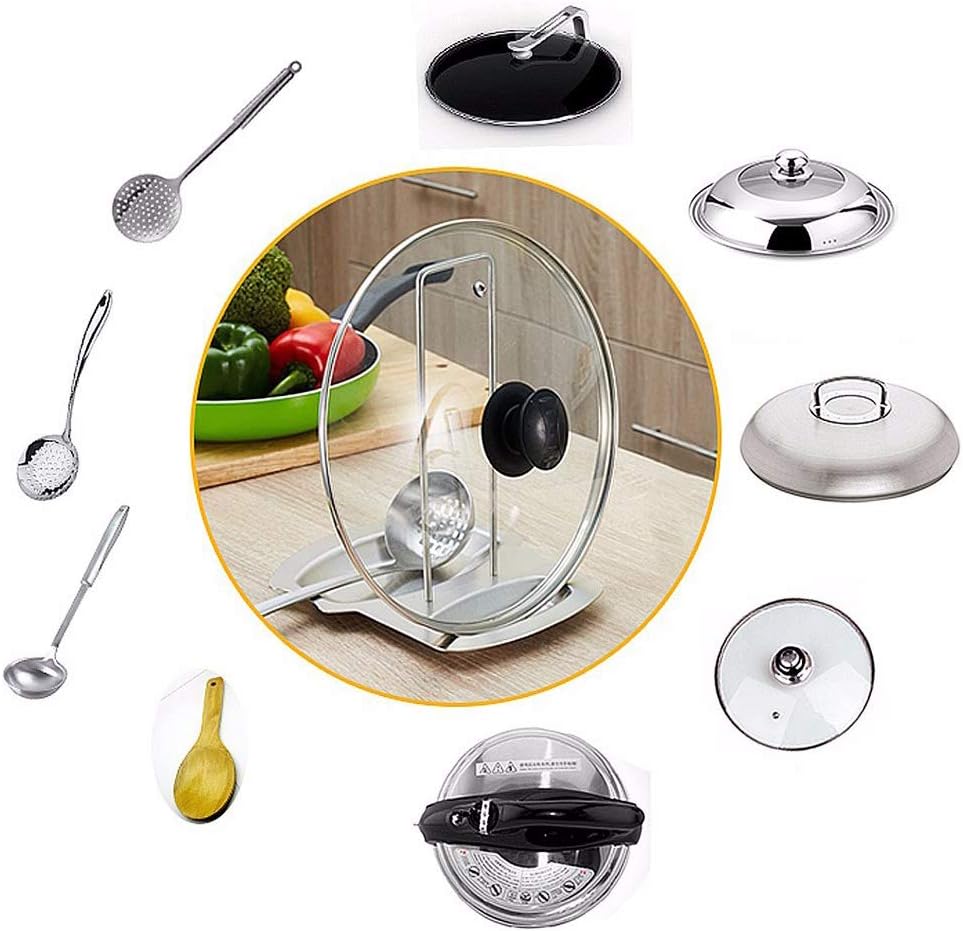 Pot Lid Holder Spoon Rest,Stainless Steel Utensils Pan Pot Cover Lid Rack Stand Organizer,Multifunctional Storage Soup Spoon Rests Rack Kitchen Decor Tool