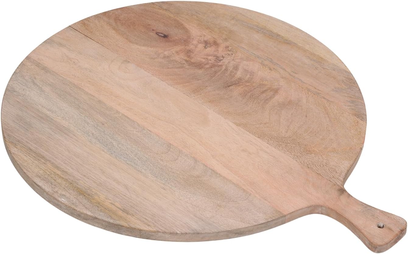 Wood Cutting Board 22in Handmade Round Serving & Chopping Board Paddle with Handle, Premium Home Decor Wooden Cutting Boards for Kitchen Display & Chopping, Light Wood