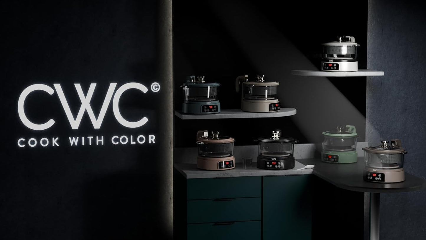 COOK WITH COLOR 3L Glass Low Carb Rice Cooker - Makes 6 Cups Cooked Low Sugar Rice with Auto Lift Filter Basket, Hotpot & Steamer for Rice, Grains and Oats, Digital Panel with Keep Warm, Greige