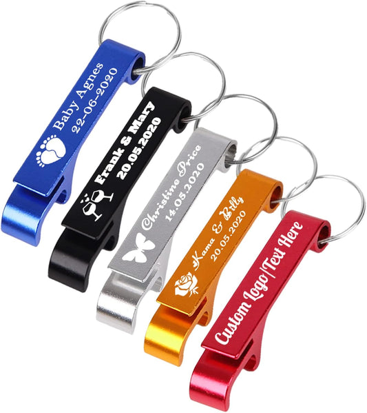 5PCS Personalized Bottle Opener Keychain Bulk Custom Beer Bottle Opener with Logo Text Engraved Wedding Bottle Opener Favors Customized Gifts for Guests Baby Shower Birthday Party-Assorted