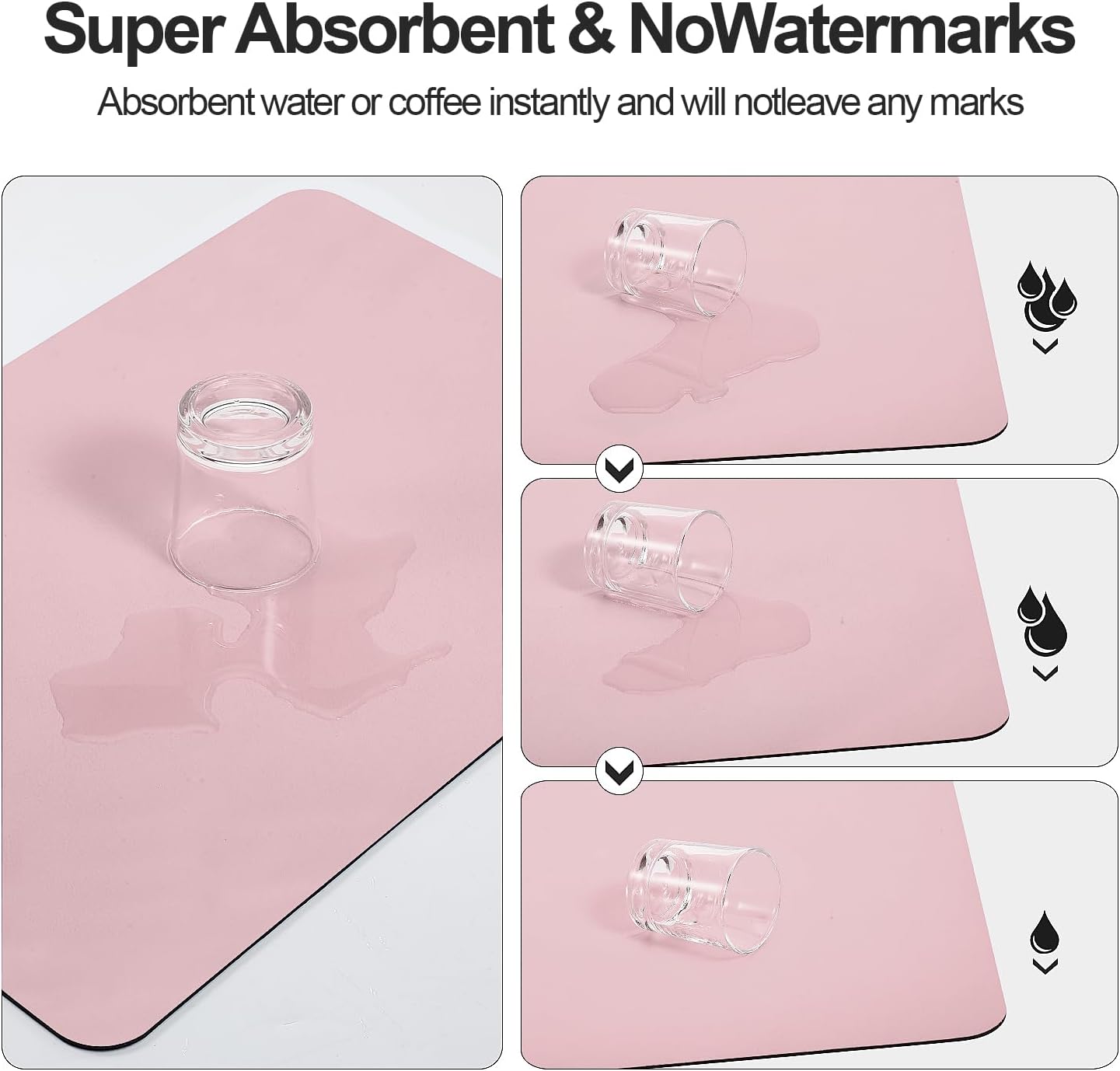 Dish Drying Mat for Kitchen Counter | Coffee Bar Mat for Countertops | Heat Resistant Drainer Mat with Non-slip Rubber Backed | Hide Stain Kitchen Absorbent Draining Mat | Pink 18"x32"