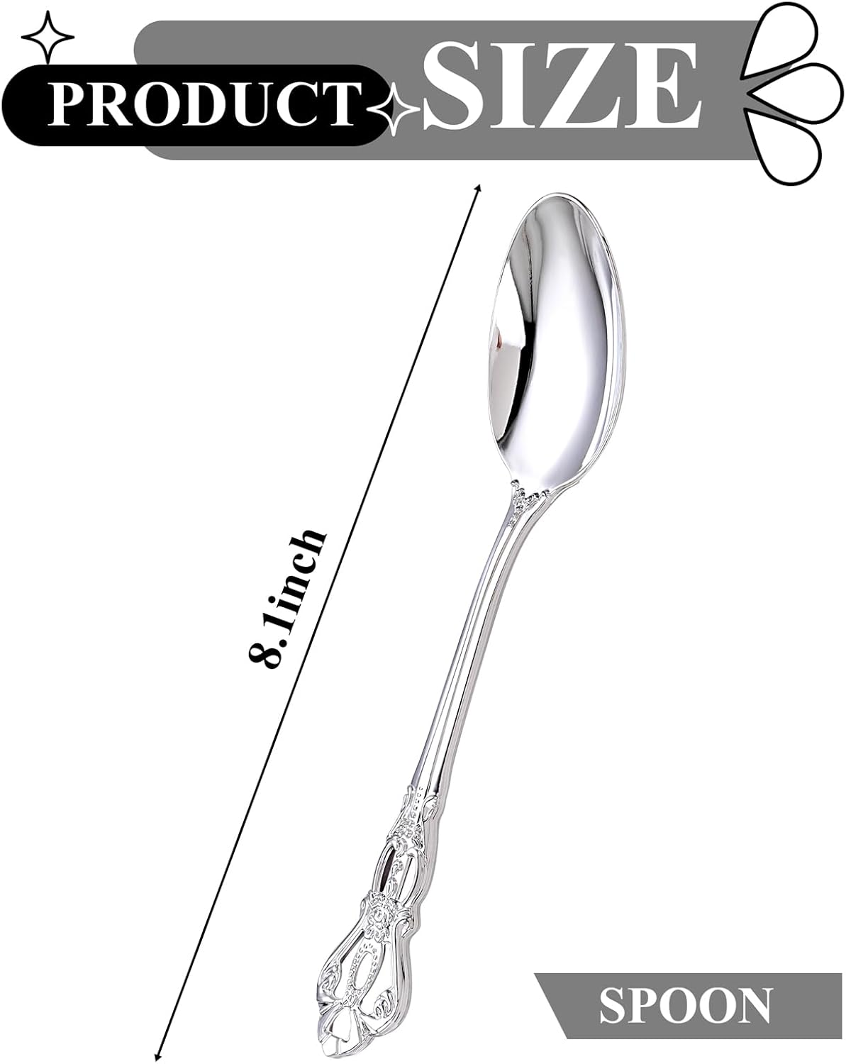 30PCS Silver Plastic Spoons - Silver Spoons Disposable - 8.1 Inch Heavy Duty Plastic Silverware - Heavyweight Elegant Disposable Utensils for Catering, Parties, Dinners, Weddings