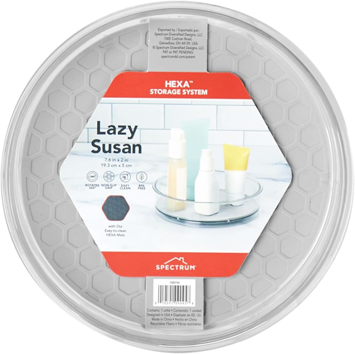 Spectrum Lazy Susan Organizer, Hexa Round Small (1-Pack) - Lazy Susan Turntable for Cabinet, Refrigerator, Pantry, Table, & Shelf - Rotating & Spinning Pantry Organization & Storage for Fridge