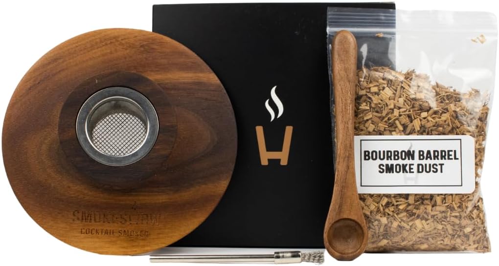 Premium Walnut Wood Cocktail Smoker with 2 oz Sample Bag of Wood Chips. Great for Whiskey & Old Fashion. Coated in Safe Food Natural Beeswax, Non-toxic Top by Smokeshow (Smoker Only)