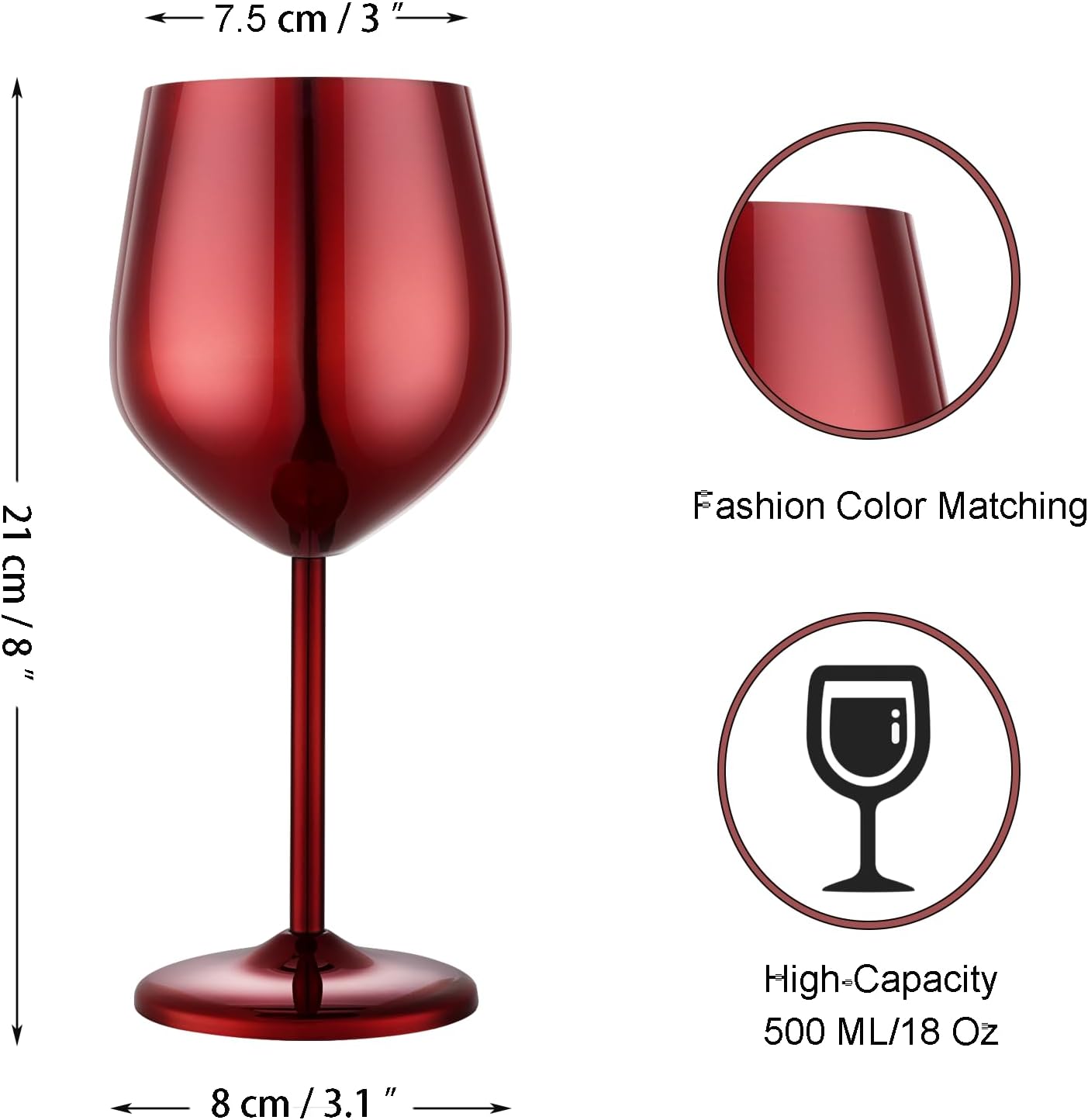Stainless Steel Wine Glasses Set of 2, 18 oz Unbreakable Red Wine Glass Unique Metal Wine Goblets for Outdoor Capming and Pool Gift for Wine Lovers