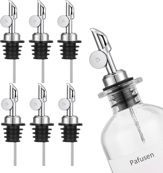 Pafusen 6 Pack Auto Flip Olive Oil Dispenser, Liquor Pour Spout, Oil Dispenser for Kitchen, Easily Turn Your Bottles into Dispensers for Liquor, Vinegar, Coffee Syrup or Oils, Weighted Pourer, Silvers