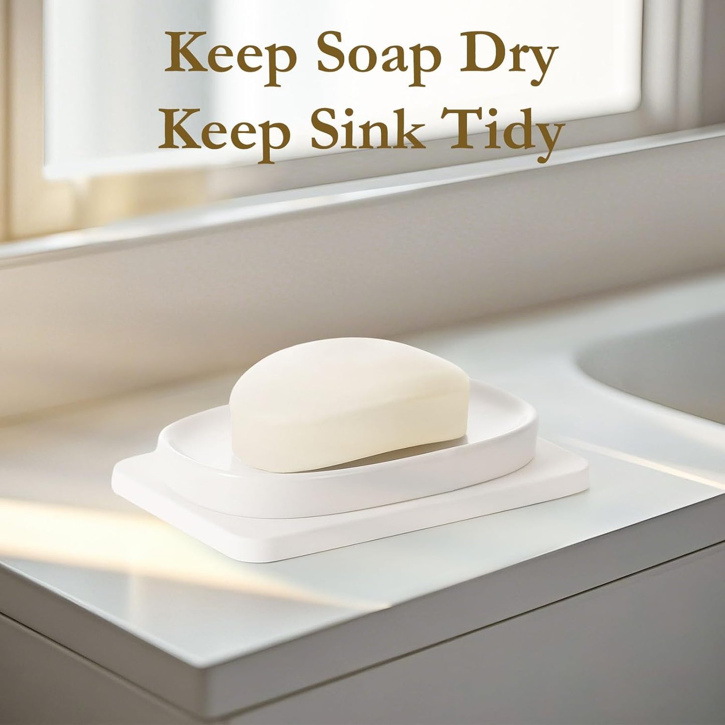 Shinowa Soap Dish (Dual Layer), 4.72 * 2.95'' Ceramic Soap Container and 5.12 * 3.27'' Diatomaceous Earth Tray, Quickly Drain Water and Dry, Dish Soap Holder for Kitchen, Bathroom, Shower