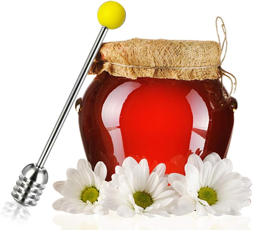 Stainless Steel Honey Dipper Stick 6.3 Inch Honey Wand Server for Honey Pot Dispense Drizzle Honey, Wedding Party Favors, Baby Shower (Yellow)