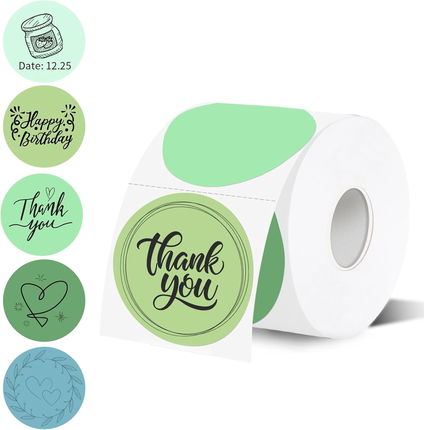 Thermal Label,2 Inch Green Gradient Round Thermal Printer Stickers,Self-Adhesive Round Direct Thermal Labels,Thermal Stickers for DIY Logo Design,Name Tag (500 Labels/1 Roll)