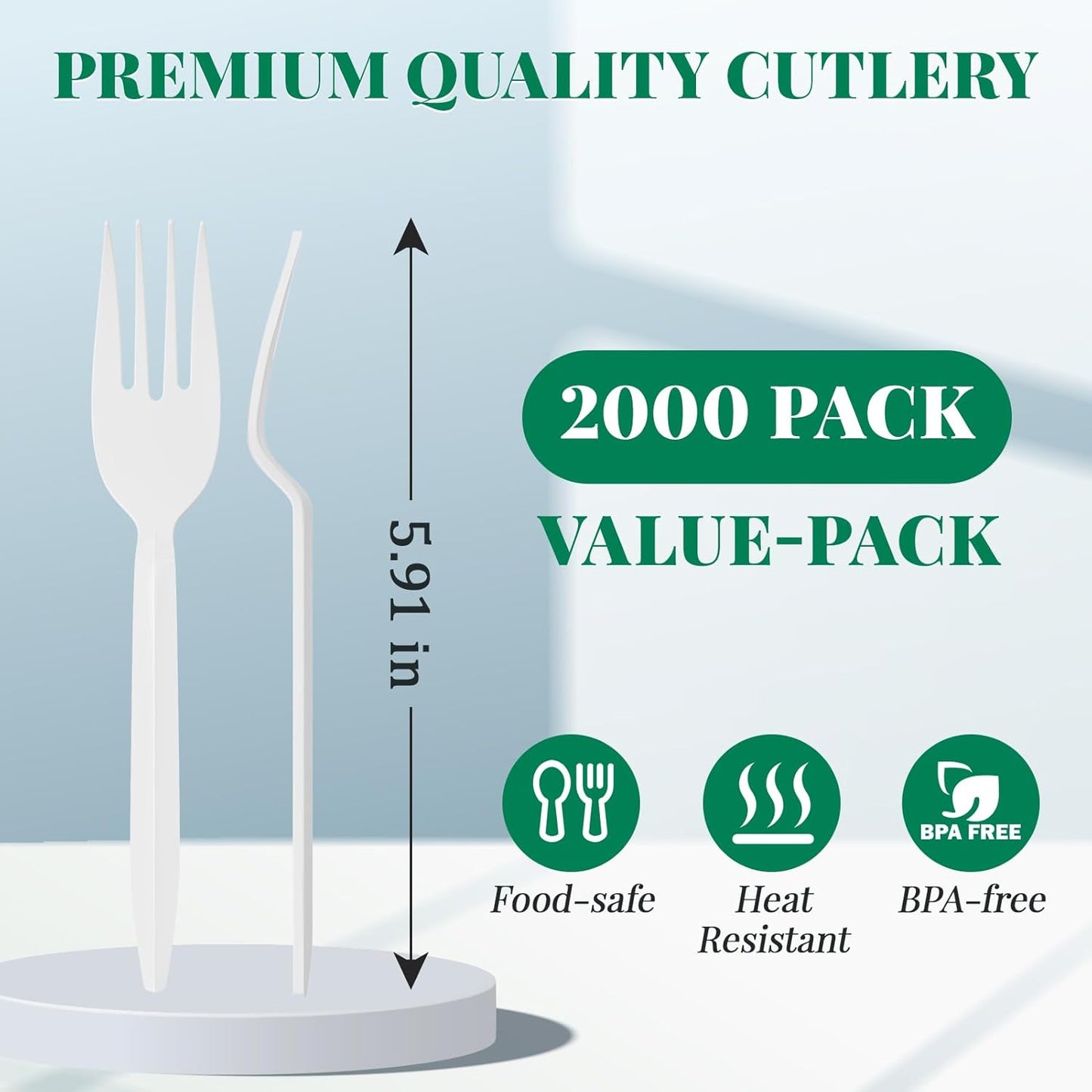 FOCUSLINE 2000 Pack White Plastic Forks Bulk, Heat Resistant Disposable Forks, Plastic Silverware for Take out Restaurants, Parties, Picnics, Travel & Any Events