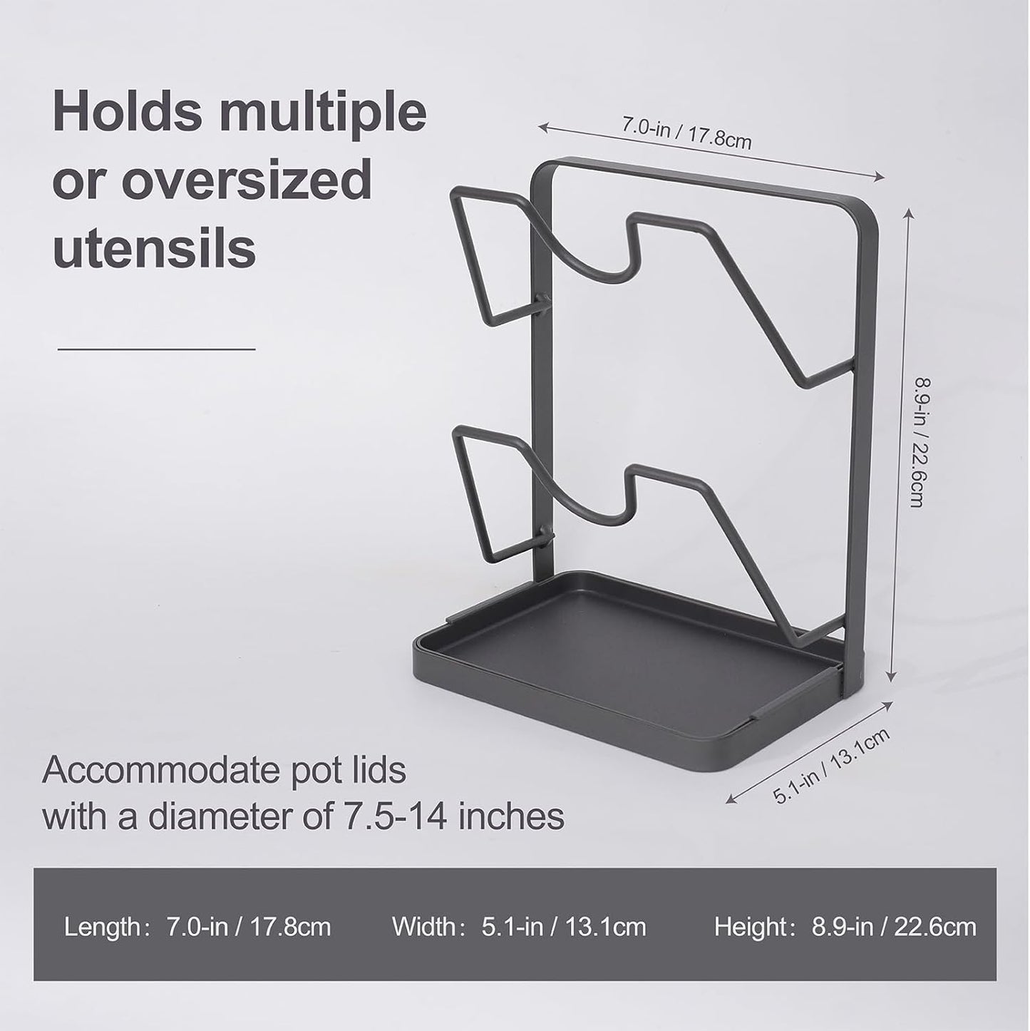 Pot Lid Holder While Cooking, Kitchen Spoon Rest with Lid Holder for stove top, Multifunctional Kitchen Pot Lid Organizer for Countertop (Iron,Dark Grey)