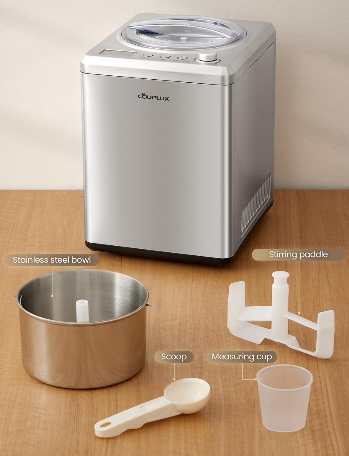 Ice Cream Maker 2.64 Qt, Largest Capacity & Fastest Freezing Ice Cream Machine with Built in Compressor Easy Operate & Clean Ice Cream Maker Machine All Stainless Steel, LCD Digital Display