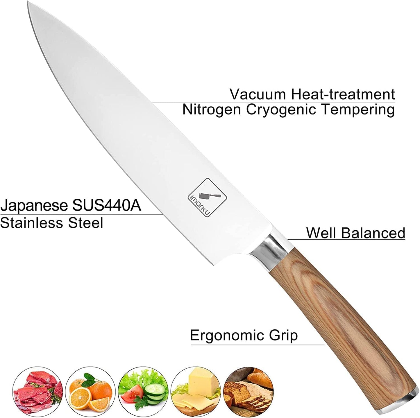 imarku Chef Knife - Pro Kitchen Knife 8 Inch Chef's Knives Japanese SUS440A Stainless Steel Sharp Paring Knife with Ergonomic Handle, Golden handle, Best Gifts for Men and Women
