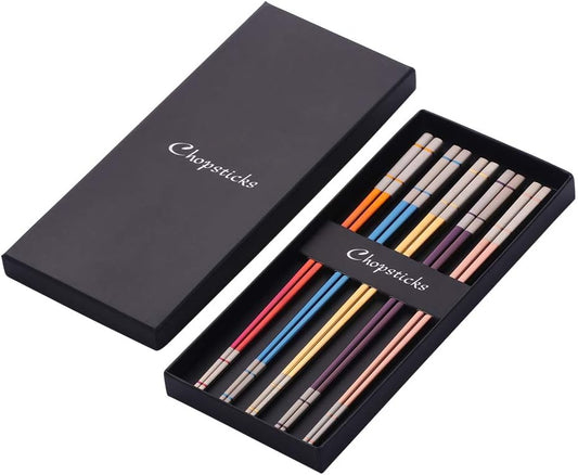 Buyer Star 5-pair Nice Stainless Steel Featured Chopsticks Metal Reusable Chopsticks Chinese Square Chopsticks