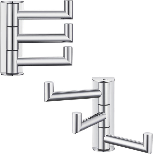 Suyar Swivel Towel Hook Polished Chrome, SUS 304 Stainless Steel Robe Holder for Bathroom with 3 Arms, 2 Pack