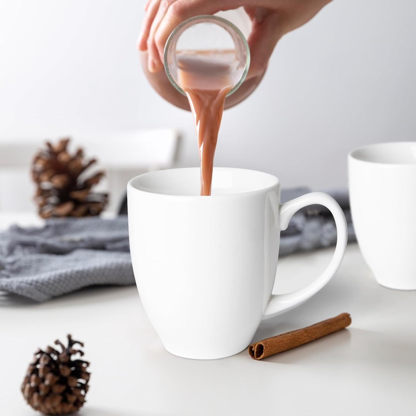 Set of 2 Durable 16 oz Coffee Cups, Large White Coffee Mugs with Ergonomic Handle, Ceramic Mugs Dishwasher & Microwave Safe, Ideal Tea Mugs for Home, Office, Gifts (Coffee, Tea, Hot Cocoa, Latte Cup)