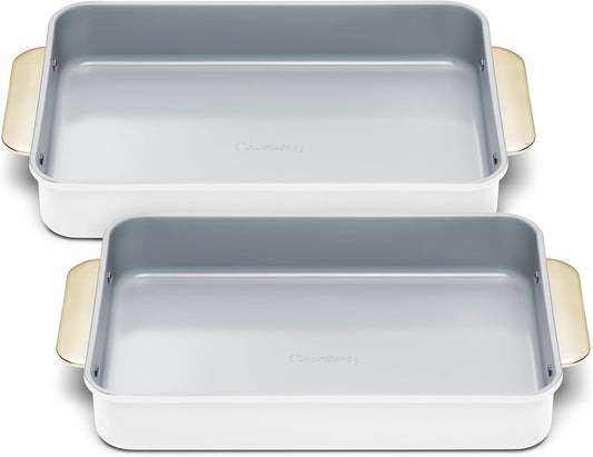 Caraway Non-Stick Ceramic 9”x13” Rectangle Pan Duo - Naturally Slick Ceramic Coating - Non-Toxic, PTFE & PFOA Free - Perfect for Brownies, Lasagnas, and More - White