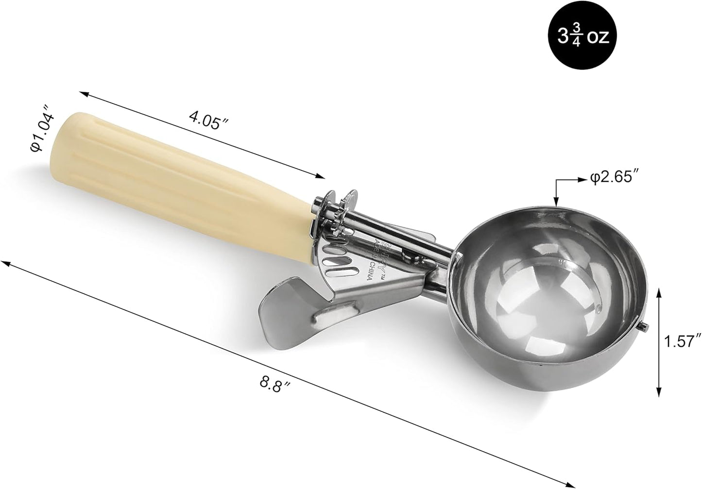 New Star Foodservice 34783 Commercial-Grade Thumb Press Food Disher/Ice Cream Scoop, 18/8 Stainless Steel, 3.75 oz, Size 10, Ivory