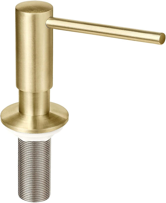 Brushed Gold Built in Dish Soap Dispenser for Kitchen Sink with 17 OZ PET Soap Bottle Refill from The Top, Under Counter Brass Pump Head Liquid Lotion Dispenser, Undermount Copper Pump Head