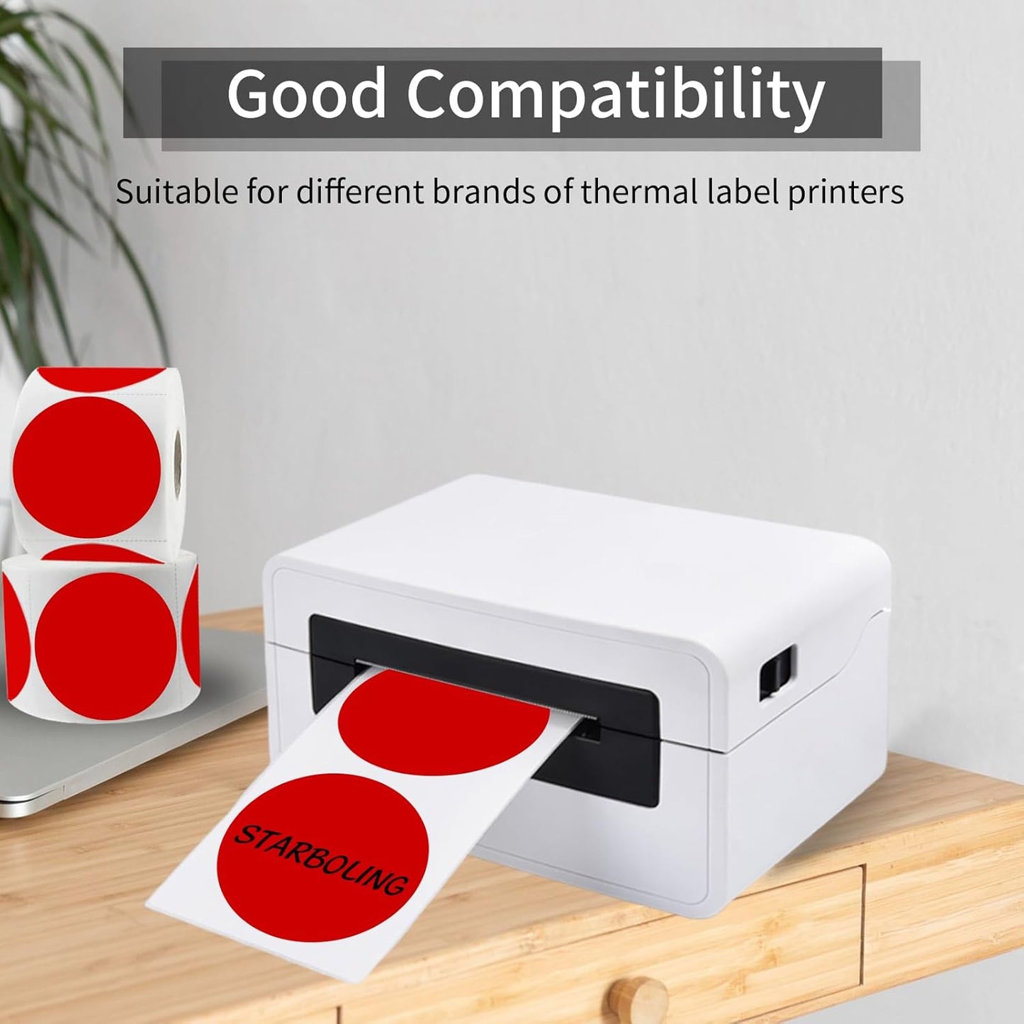 2 Inch Red Round Thermal Labels, Self-Adhesive Direct Printer Stickers for DIY Logo Design, Name Tag (500/Roll)