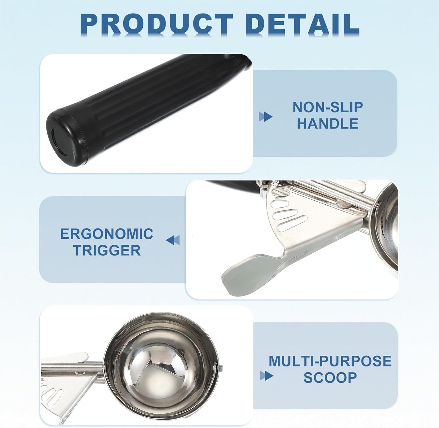 uxcell 3 Pcs Cookie Scoops, Ice Cream Scoop with Trigger for Baking Cookie Dough Rice Pudding Kitchen Gadget, Black