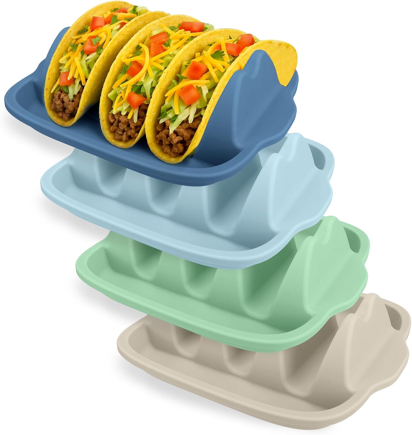 Silicone Taco Holders Set of 2 - Reusable Taco Stand with Dividers for Hard/Soft Shells, Microwave & Dishwasher Safe, Non-Slip Taco Serving Plates for Taco Tuesday, Party, Fiesta