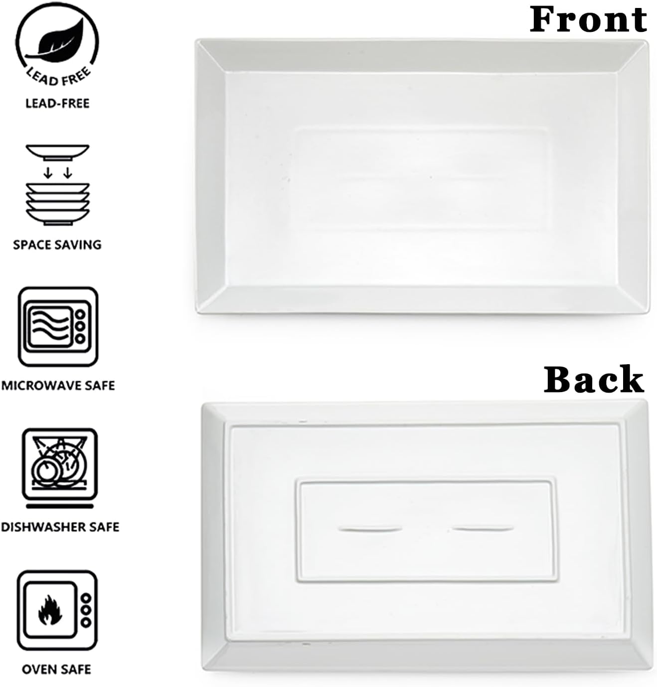 MIECOO Large Serving Platters, 18.5" x 11.5" White Serving Trays Set, Rectangular Porcelain Plates for Party, Wedding, Birthday, Entertaining, Food, Appetizer, Fruit, Sushi, Dessert, Set of 2