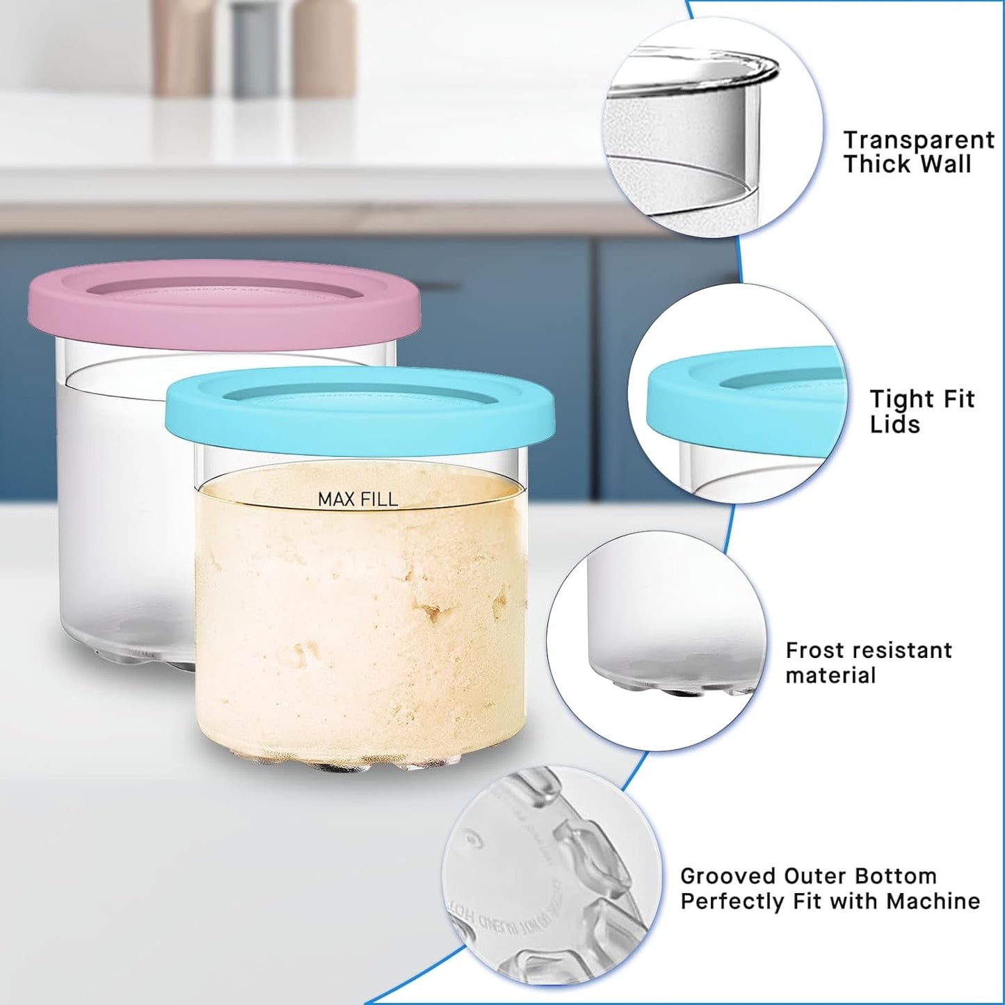 For Ninja Creami NC299AMZ & NC300s Series Ice Cream Makers, BPA-Free &Dishwasher Safe, 16oz Pints with Lids 4 Pack - Assorted Colors, Ice Cream Containers