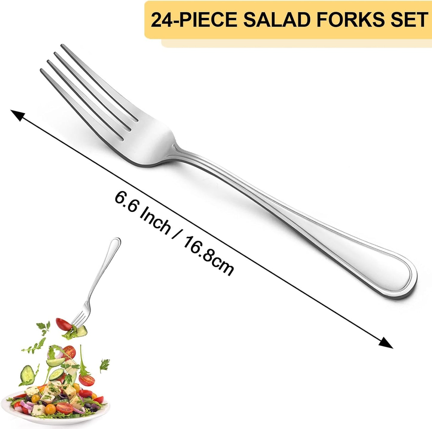 BEWOS 24-Piece Salad Forks Set, 6.6-Inch Small Silverware, Stainless Steel, Dishwasher Safe, Mirror Polished
