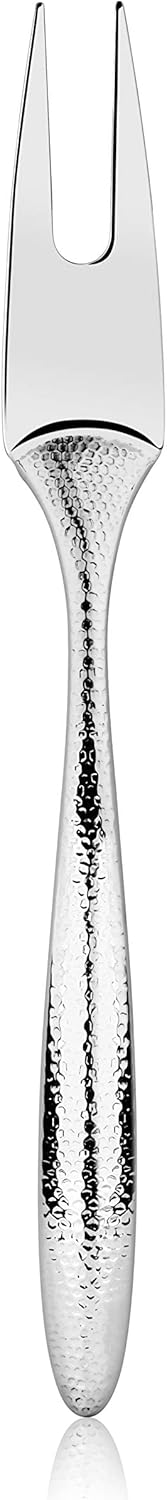 New Star Foodservice Mars Collection, Stainless Steel, 18/8 Hammered Hollow Handle Serving Fork, 13.5-Inch