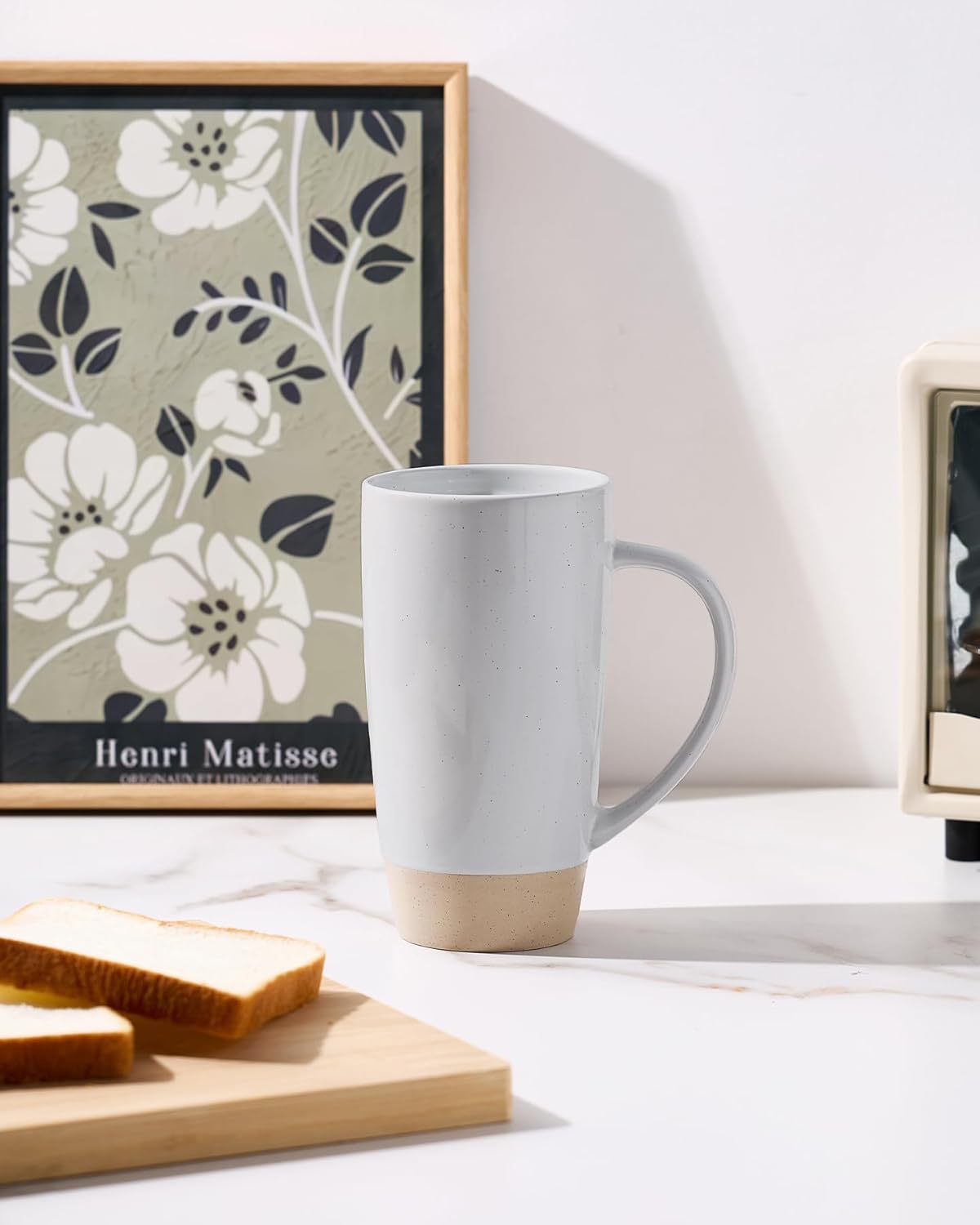 famiware Milkyway Coffee Mugs, 20oz Large Coffee Mug, Ceramic Mug Set of 2 with Lid, Cup Set with Handle for Latte, Tea, Cocoa, Milk, Home & Office, Light Gray