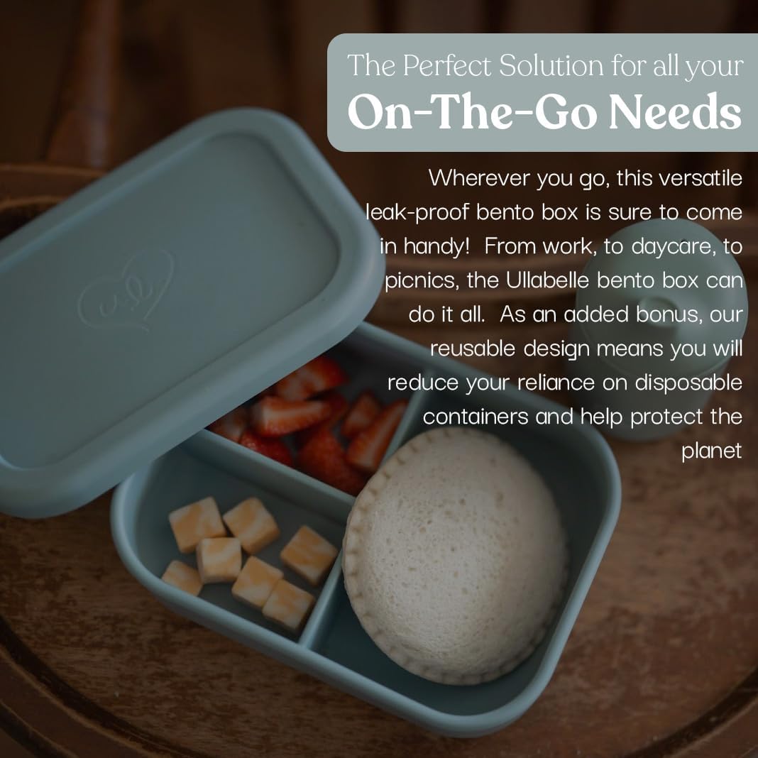 Ullabelle Leak Proof Bento Box Food-Grade Silicone Bento, BPA, Phthalate, Lead, & PVC Free - Bento Lunch Box for Daycare, Kids, & Adults - Leak Resistant Sets With Lids Snack Box Container (Blue)