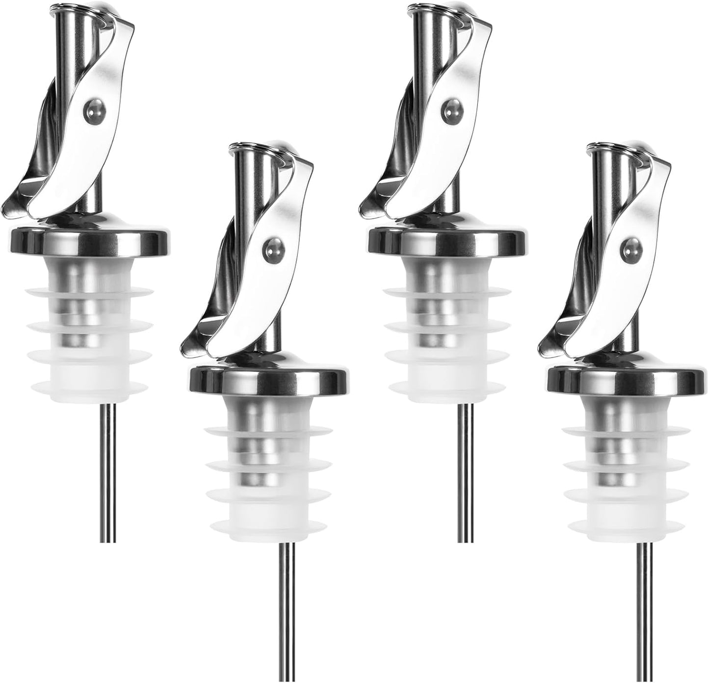 4 Pack Automatic Liquor Pour Spouts, Auto Flip Olive Oil Dispenser Spout, Pour Spouts for Liquor Bottles, Olive Oil Spouts, Bottle Pourers for Alcohol Wine Syrup Home Bar Accessories Silver