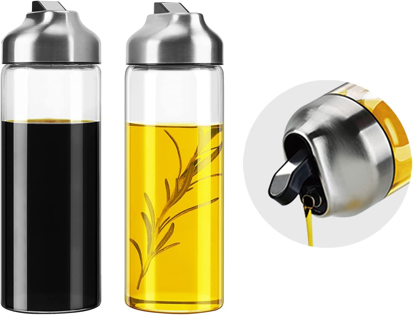 Aelga Olive Oil Dispenser - 14 OZ Glass Oil and Vinegar Dispenser Bottles Set for Kitchen No Drip-Set of 2
