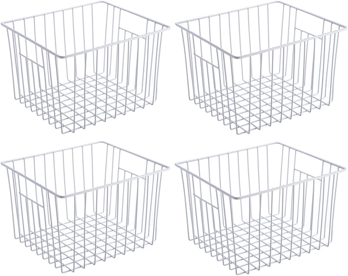 SANNO Freezer Wire Storage Organizer Basket, Refrigerator Storage Baskets Bins Organizer with Built-in Handles for Cabinets, Pantry, Closets, Bedrooms 4 Pack 11"x10"x 7" White