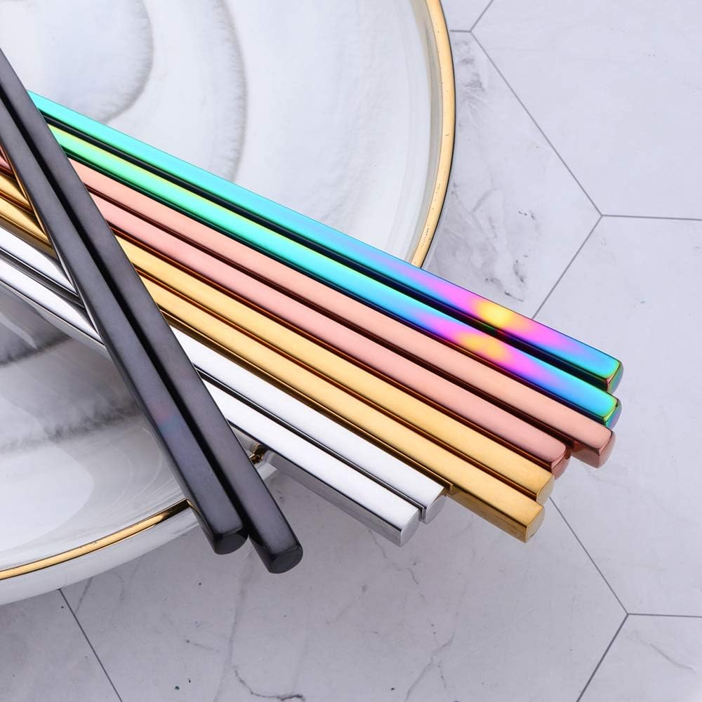 Buyer Star 5-pair Colorful Stainless Steel Chopsticks - Reusable Chinese Square Chopsticks