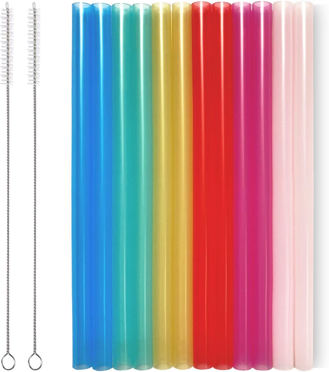 12 Pcs Eco Friendly Silicone Straws with 2 cleaning Brushes,Reusable Silicone Drinking Straws,for 20oz Tumblers,Yeti, Ozark, (Pure Multicolor, 7.87 inches)