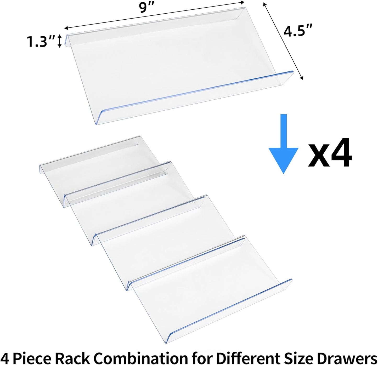 MIUKAA Clear Acrylic Spice Drawer Organizer, 4 Tier- 1 Set Seasoning Jars Drawers Insert, Kitchen Spice Rack Tray for Drawer/Countertop (Jars not included)