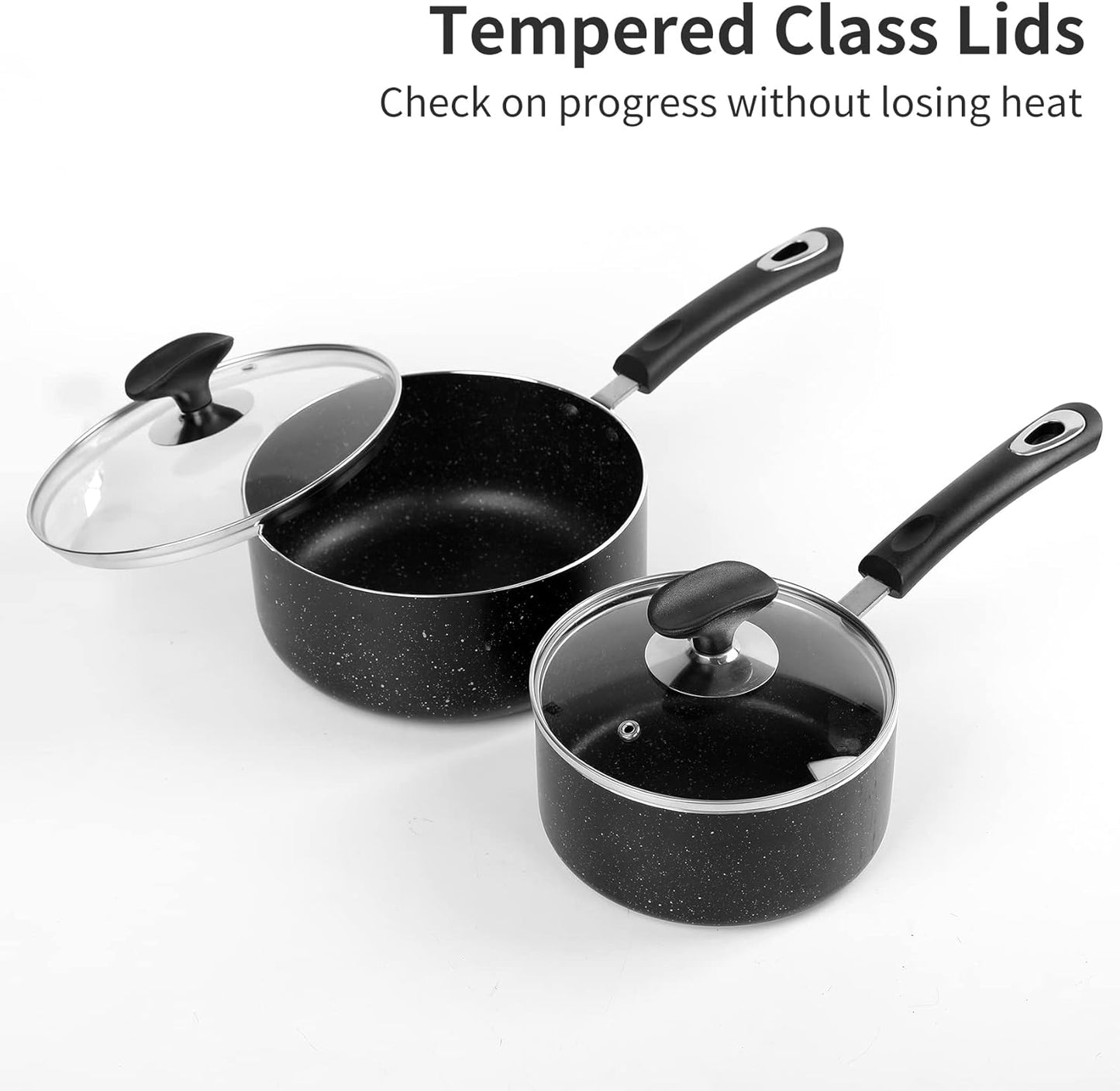 Nonstick Saucepan Set - 1.5 Quart and 2.5Quart,Ultra Non Stick Sauce Pan Small Pot with Glass Lid,Great for Home Kitchen Restaurant,Black