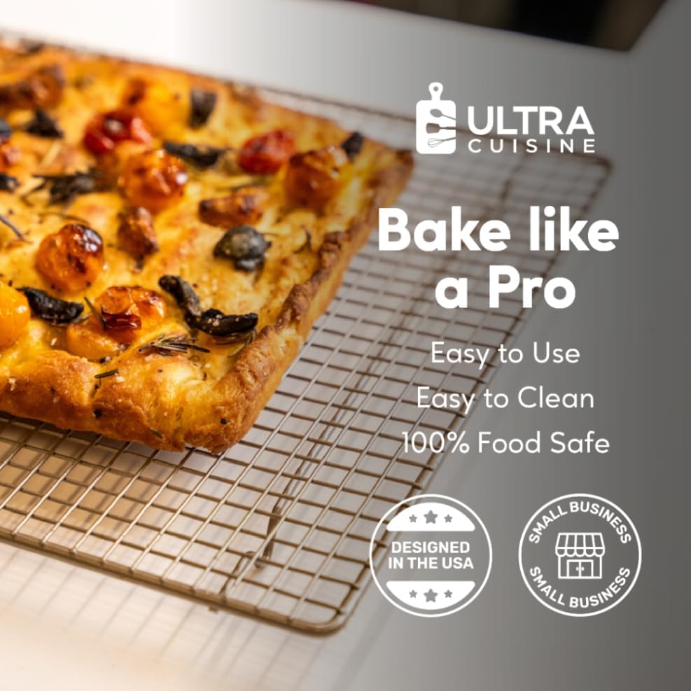 Ultra Cuisine Oven-Safe, Dishwasher-Safe 100% Stainless Steel Cooling and Baking Rack Set Heavy Duty Tight-Wire - 11.5 x 16.5-inch - Set of 2 - Half Sheet Pan Cooling Racks