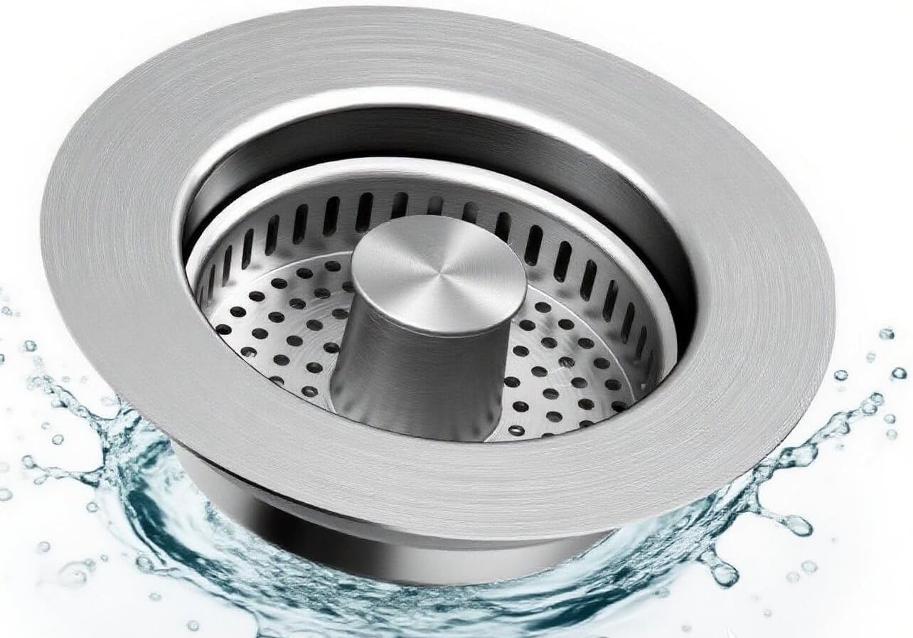 Upgraded 3 in 1 Kitchen Sink Drain Strainer & Sink Stopper,304 Stainless Steel Pop-Up Kitchen Sink Drain Strainer and Stopper Combo,Fits US Standard 3-1/2 Inch Drain, Anti-Clogging Odor Prevention