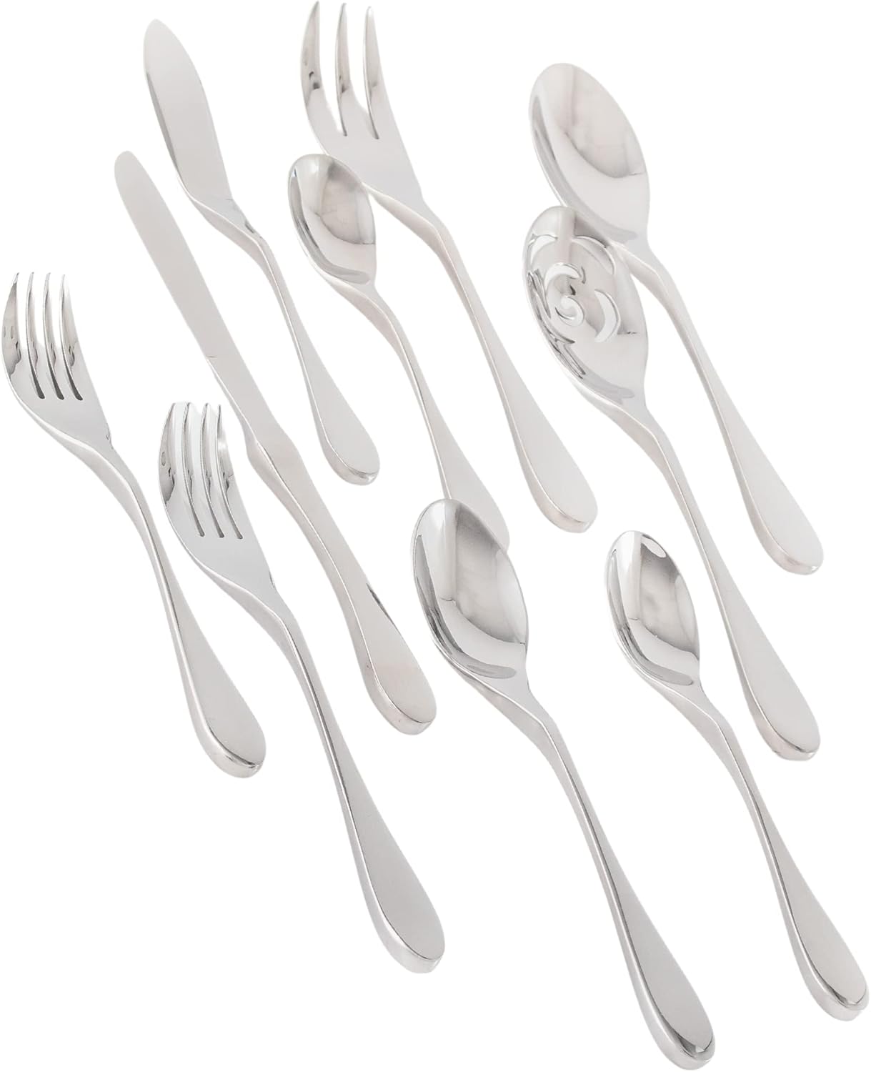 Knork Durable and Stylish Everyday Use, Service for 8 Stainless Steel Flatware Set, 45 piece, Silver Gloss