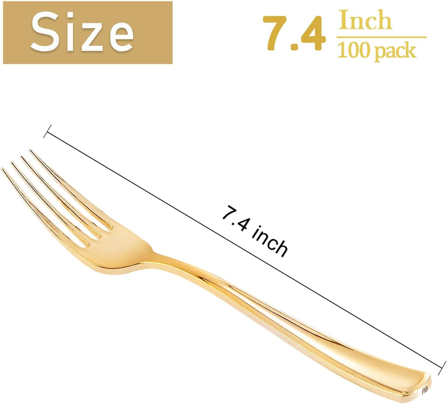 WDF 100 Pcs Gold Plastic Forks Heavy Duty - BPA-FREE, Sturdy&Durable Forks Disposable 7.4inch - Elegant Gold Forks for Dessert, Durable Plastic Cutlery for Party, Wedding or Daily Using