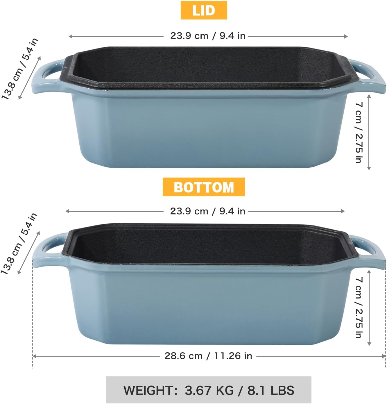 Bread Pan Cast Iron Loaf Pan with Lid Bread Loaf Pan 9x5 Inch Enameled Cast Iron Sourdough Bread Pan, LightBlue